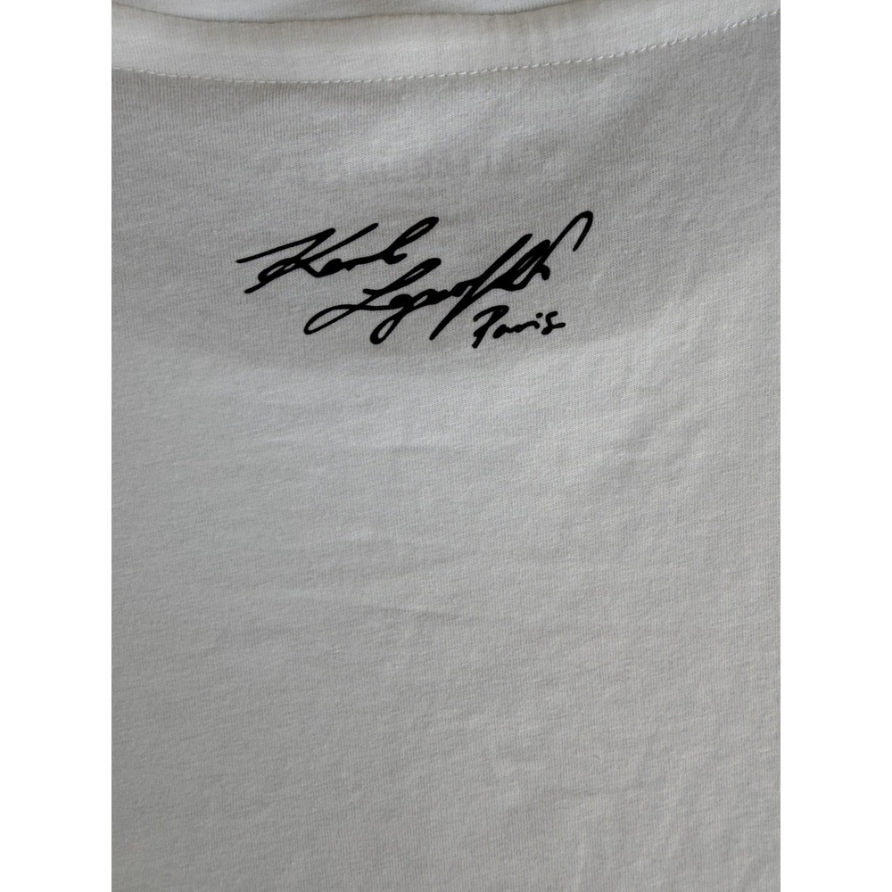 KARL LAGERFELD Womens Blouse XL Love From Paris White Crew Neck Short Sleeve NWT - Picture 10 of 10